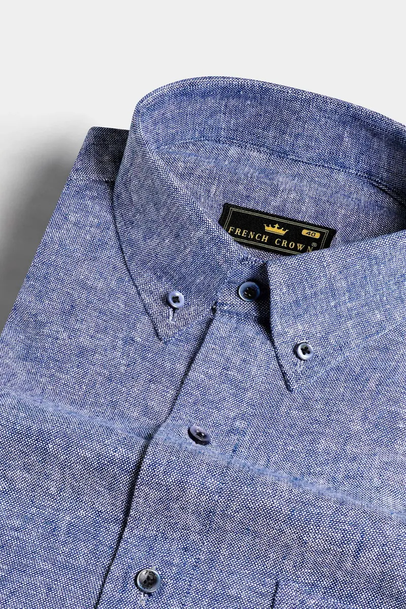 Hoki Blue Luxurious Linen Button Down Shirt 1