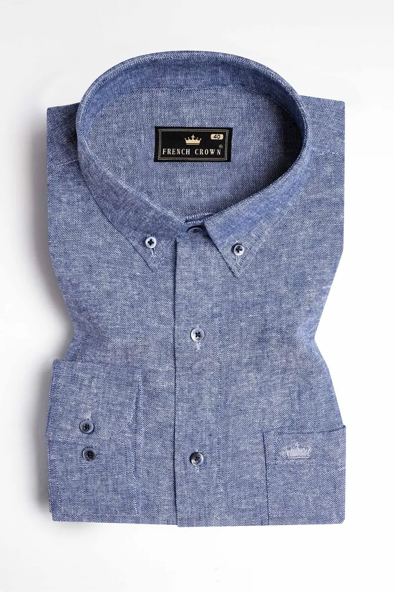 Hoki Blue Luxurious Linen Button Down Shirt 3
