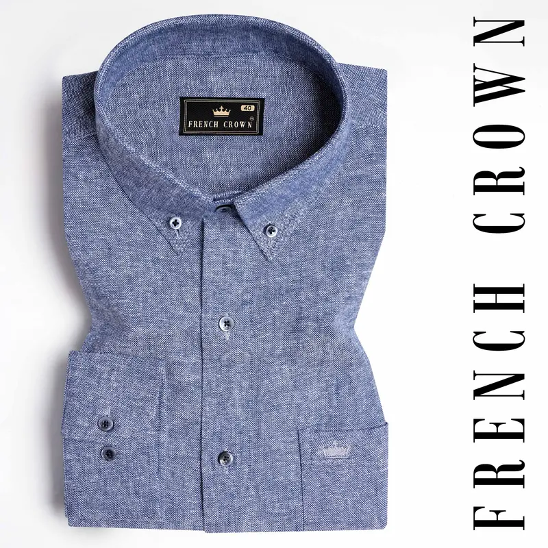 Hoki Blue Luxurious Linen Button Down Shirt 4
