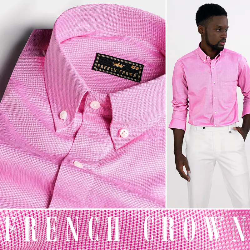 Hopbush Pink Dobby Textured Premium Giza Cotton Shirt 4