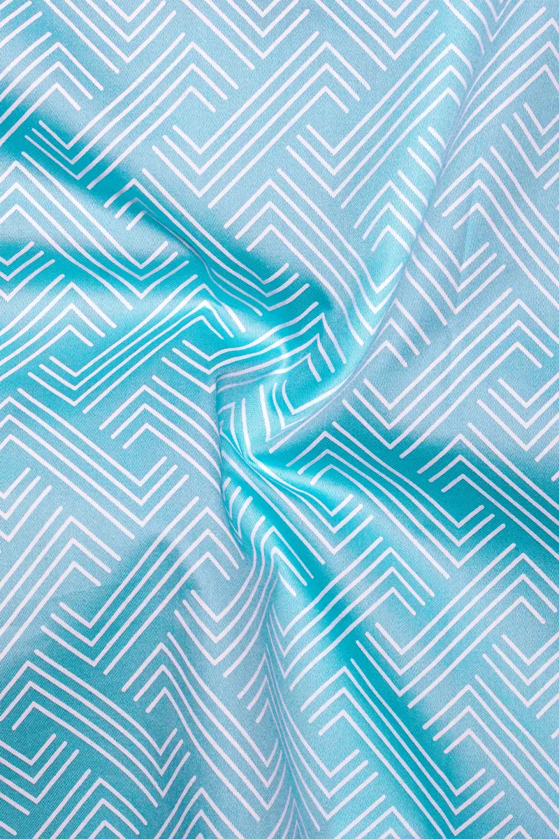 Horizon-Columbia Blue Brick Path Printed Subtle Sheen Super Soft Premium Cotton Semi Formal Shirt 2