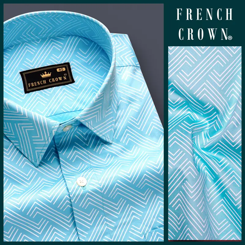 Horizon-Columbia Blue Brick Path Printed Subtle Sheen Super Soft Premium Cotton Semi Formal Shirt 7