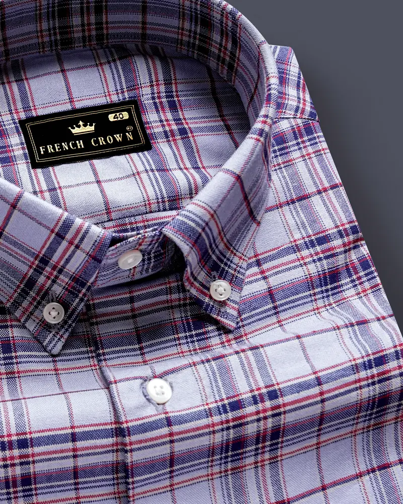 Horizon-Periwinkle Gray And Rhino Blue Plaid Oxford Premium Cotton Casual Shirt 1