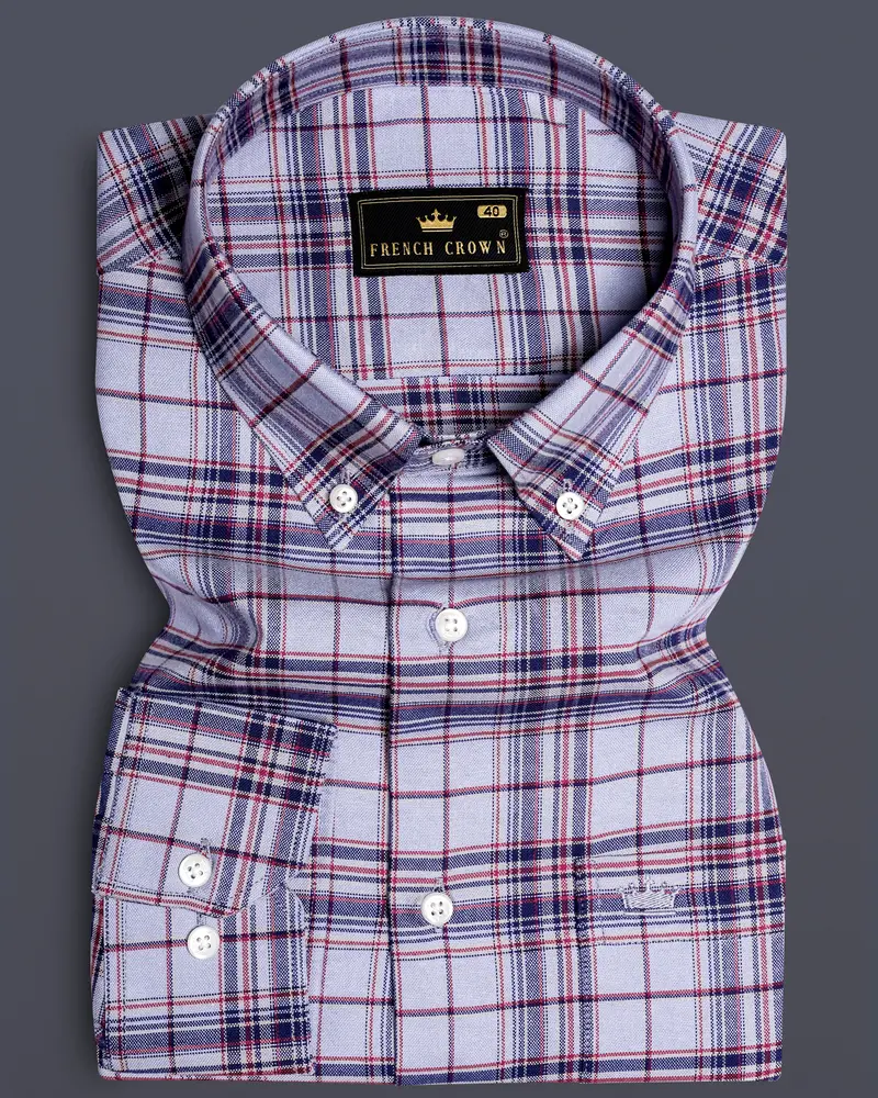 Horizon-Periwinkle Gray And Rhino Blue Plaid Oxford Premium Cotton Casual Shirt 10
