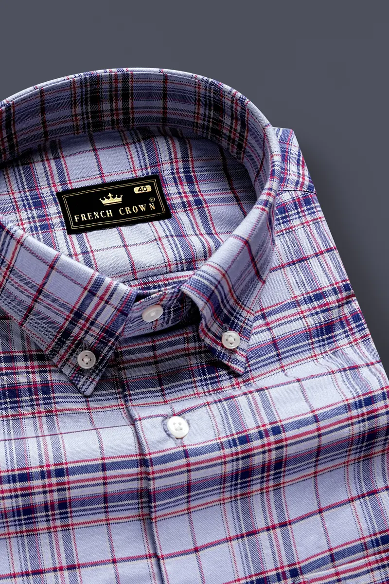 Horizon-Periwinkle Gray And Rhino Blue Plaid Oxford Premium Cotton Casual Shirt 2