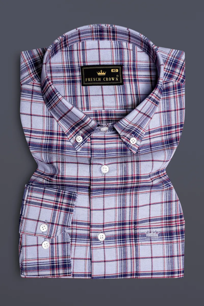 Horizon-Periwinkle Gray And Rhino Blue Plaid Oxford Premium Cotton Casual Shirt 4