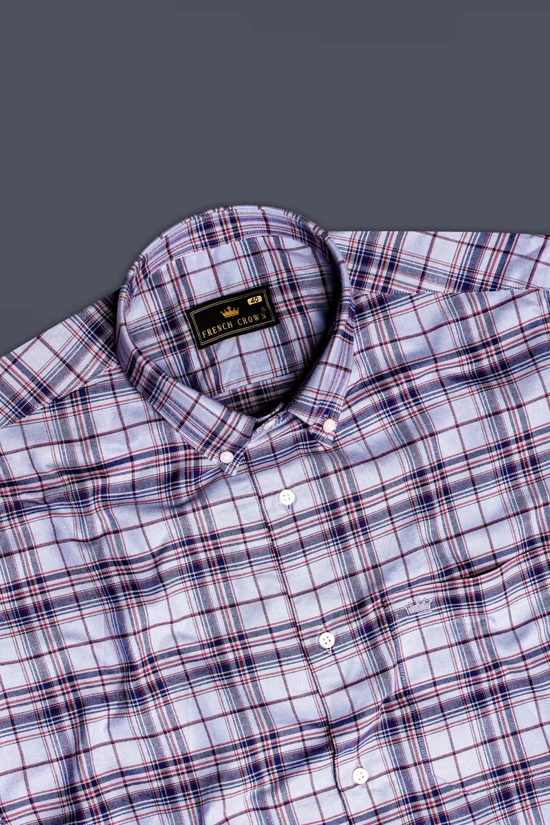 Horizon-Periwinkle Gray And Rhino Blue Plaid Oxford Premium Cotton Casual Shirt 5