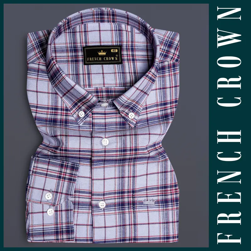 Horizon-Periwinkle Gray And Rhino Blue Plaid Oxford Premium Cotton Casual Shirt 6