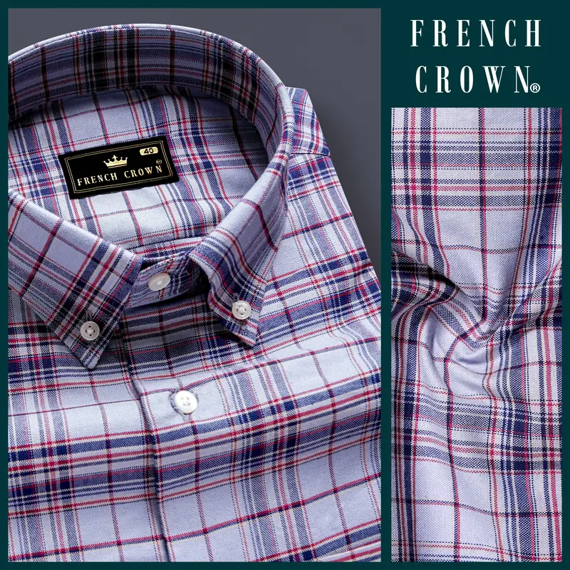Horizon-Periwinkle Gray And Rhino Blue Plaid Oxford Premium Cotton Casual Shirt 9