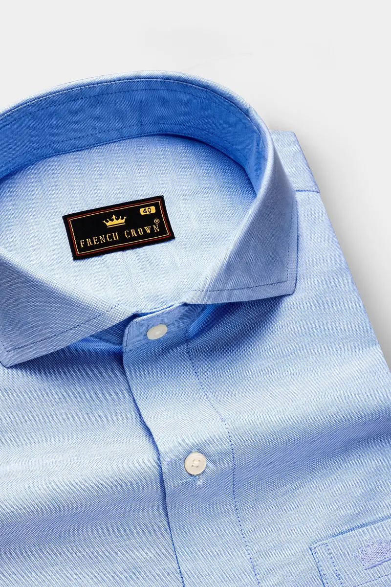 Horizon-Spindle Blue Solid Oxford Premium Cotton Dress Shirt 1