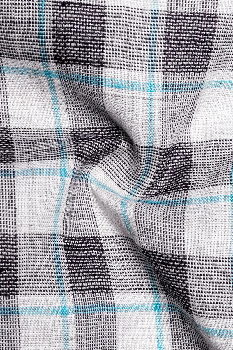 Horizvra-Vista White And Horizon Blue Plaid Luxurious Linen Semi Formal Shirt 3