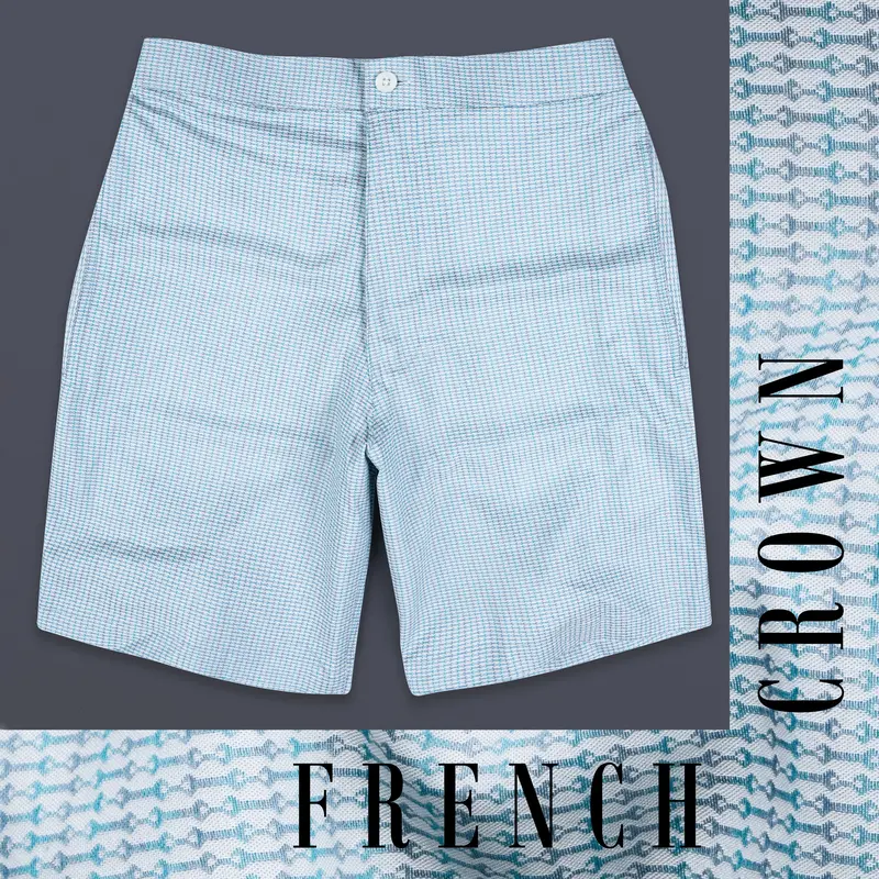 Hosta Blue And White Dobby Textured Giza Cotton Shorts 1