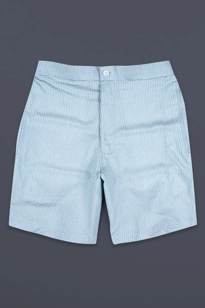 Hosta Blue And White Dobby Textured Giza Cotton Shorts 2