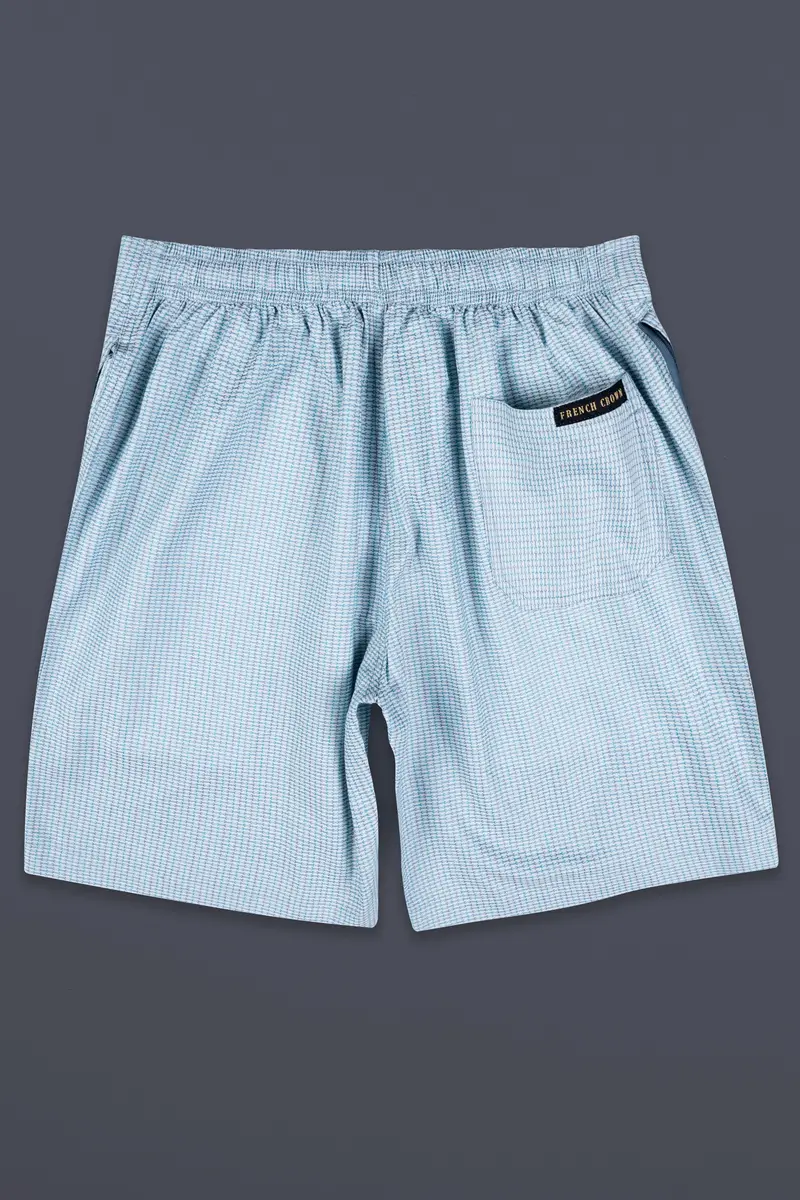 Hosta Blue And White Dobby Textured Giza Cotton Shorts 5