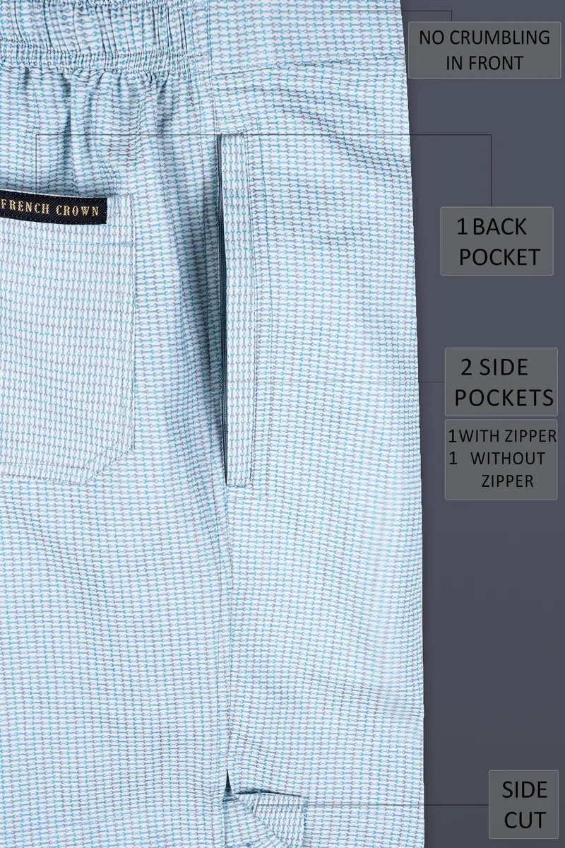 Hosta Blue And White Dobby Textured Giza Cotton Shorts 6