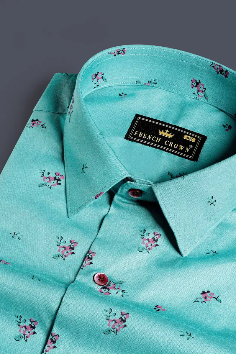 Hosta Blue Ditsy Printed Chambray Shirt 1