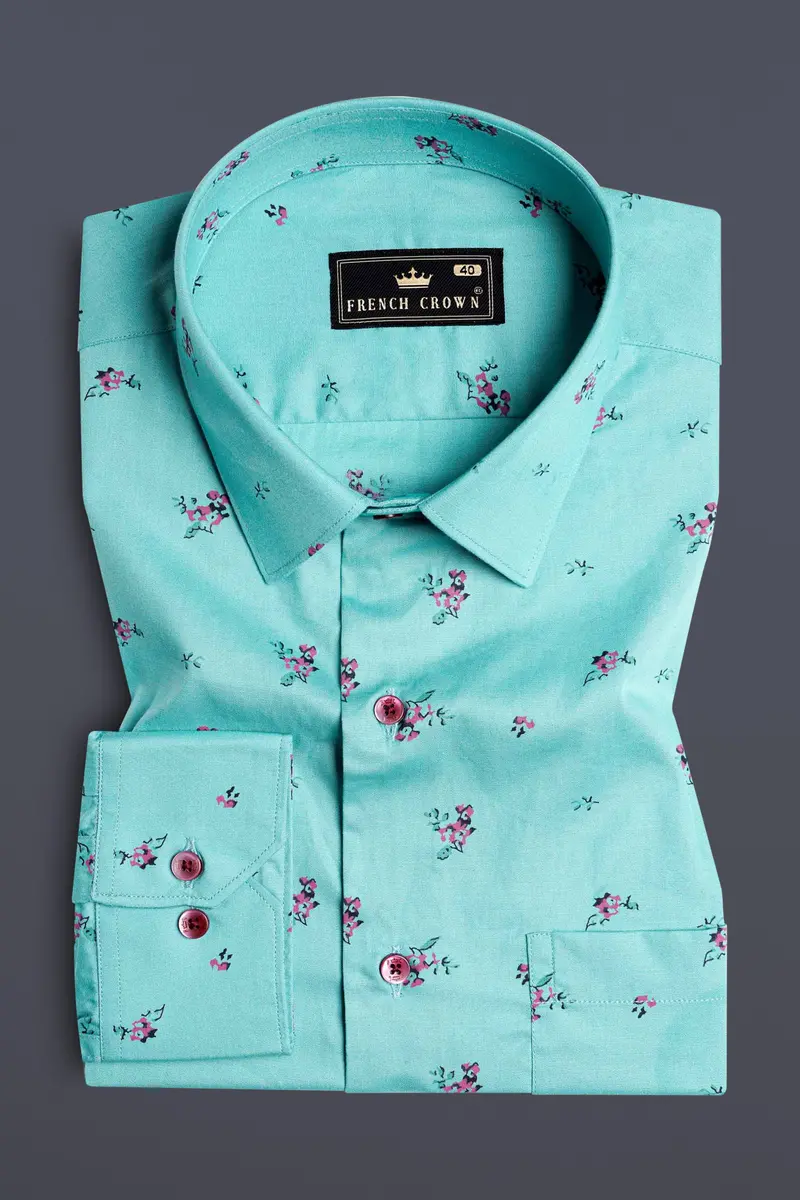 Hosta Blue Ditsy Printed Chambray Shirt 3