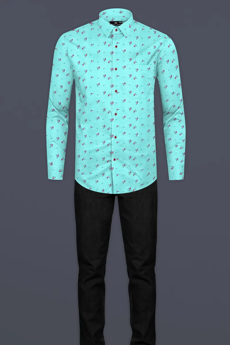 Hosta Blue Ditsy Printed Chambray Shirt 6
