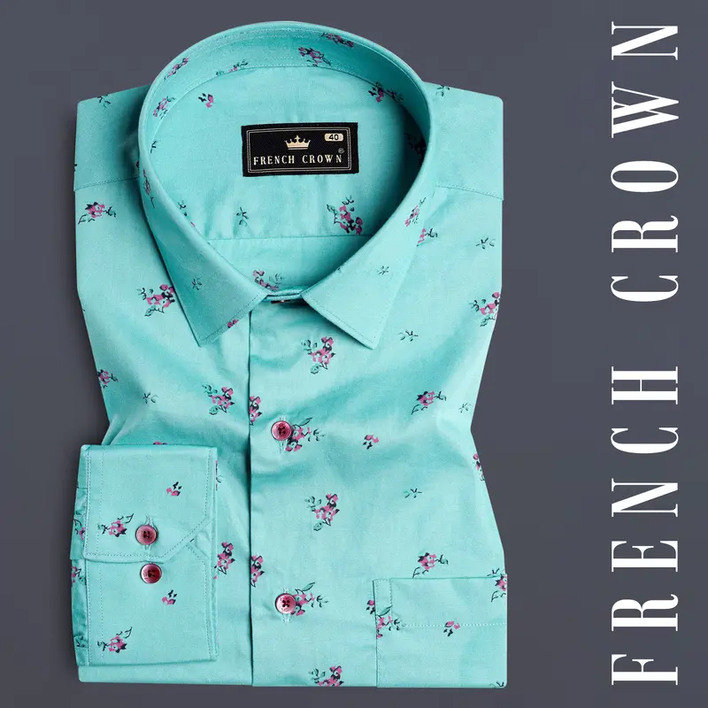 Hosta Blue Ditsy Printed Chambray Shirt 7