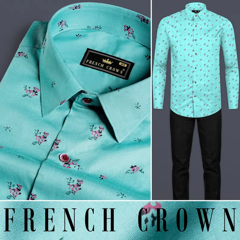 Hosta Blue Ditsy Printed Chambray Shirt 9
