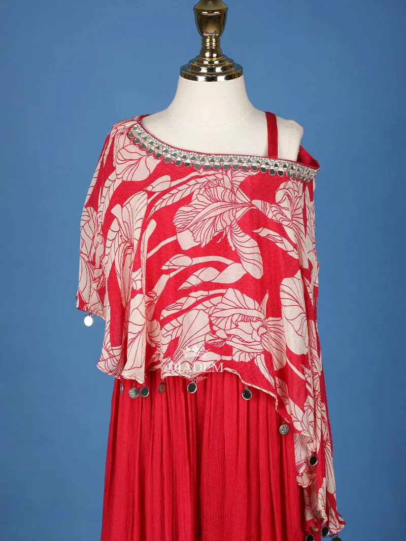 Hot Pink Floral Printed Crepe Party Wear Palazzo Suit For Girls 2