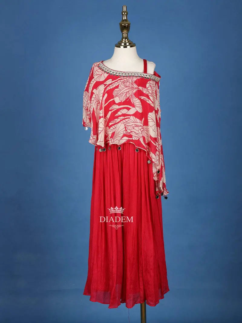 Hot Pink Floral Printed Crepe Party Wear Palazzo Suit For Girls 3