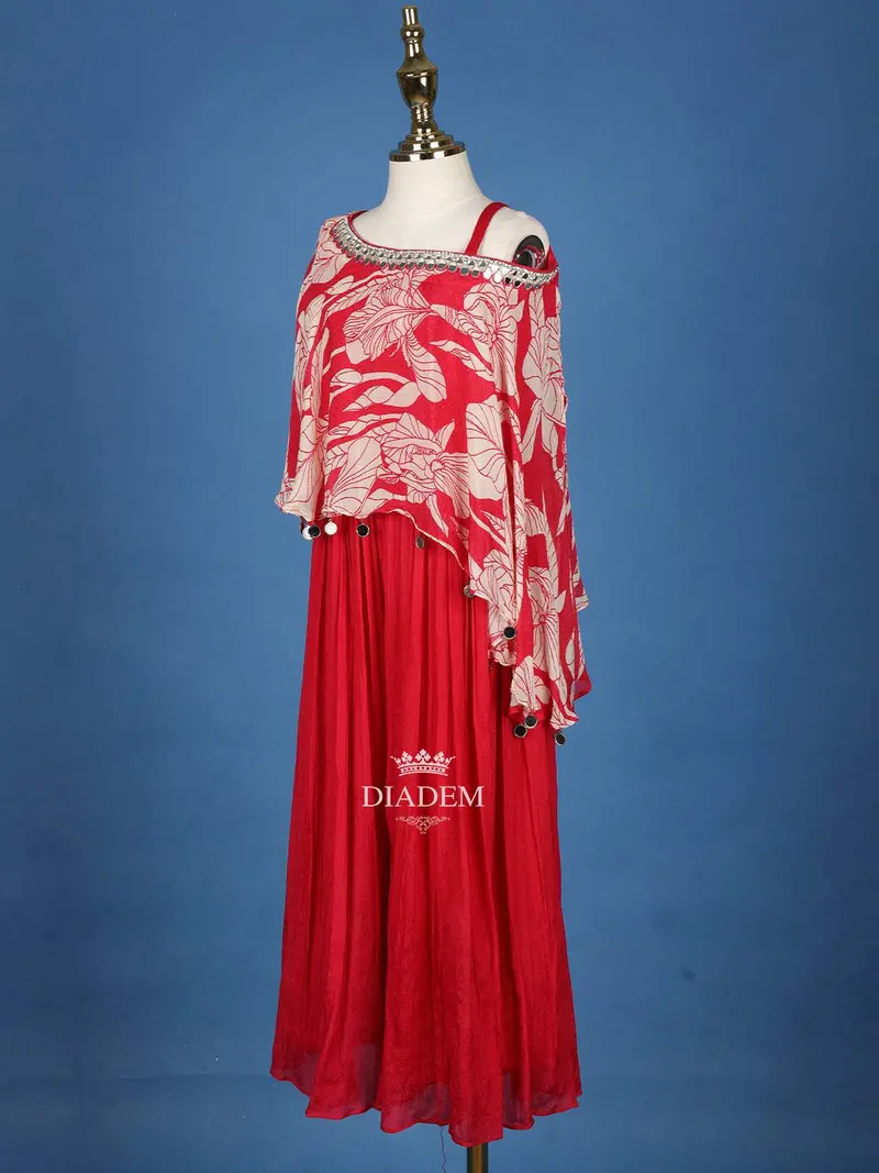Hot Pink Floral Printed Crepe Party Wear Palazzo Suit For Girls 5