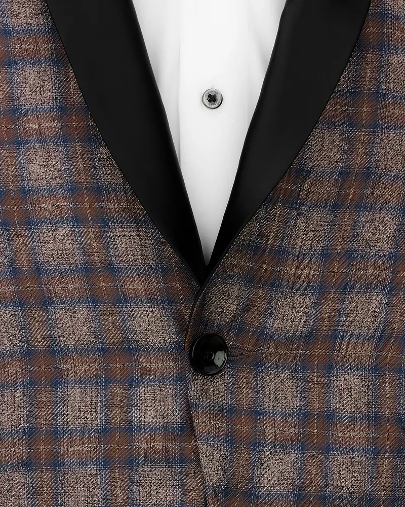Hurricane Brown Plaid Tuxedo Designer Blazer With Shawl 4