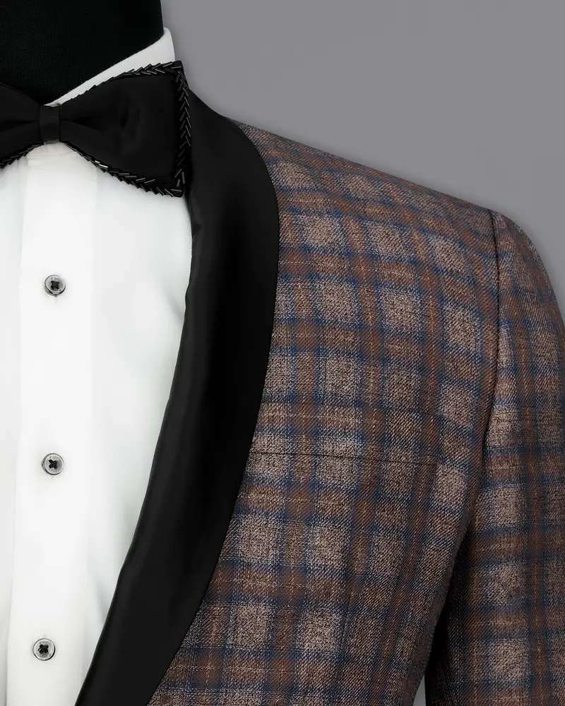 Hurricane Brown Plaid Tuxedo Designer Blazer With Shawl 6