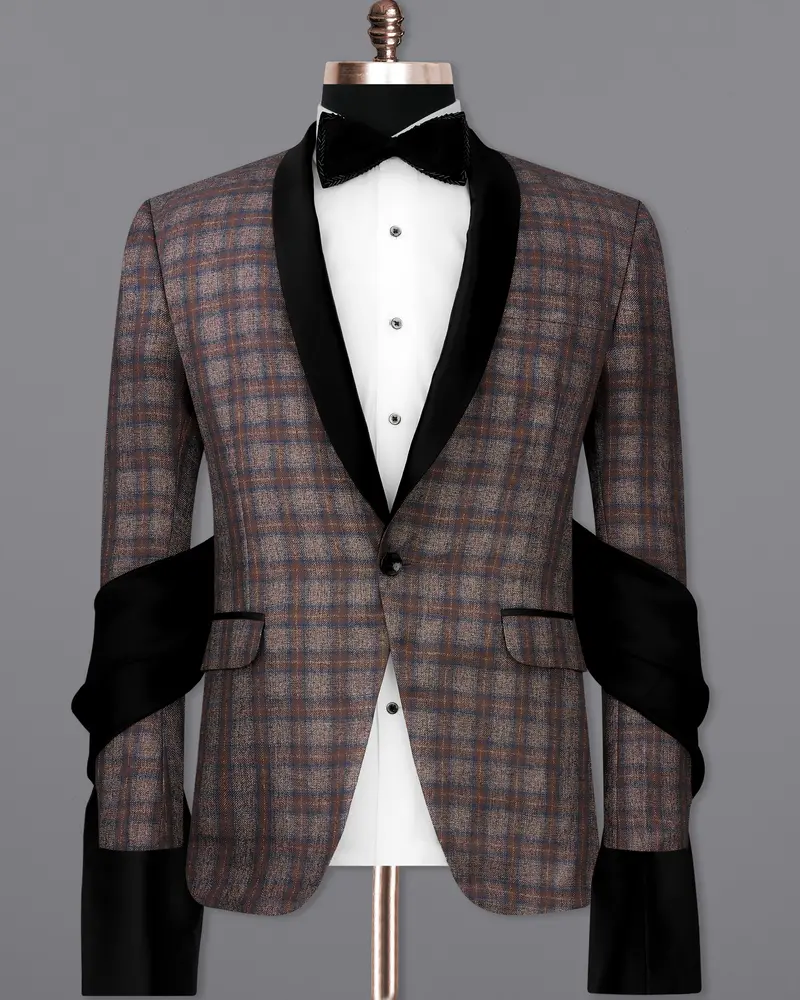 Hurricane Brown Plaid Tuxedo Designer Blazer With Shawl 8