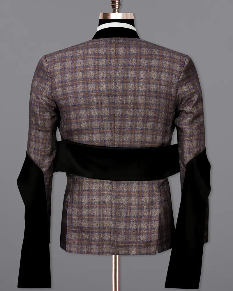 Hurricane Brown Plaid Tuxedo Designer Blazer With Shawl 9