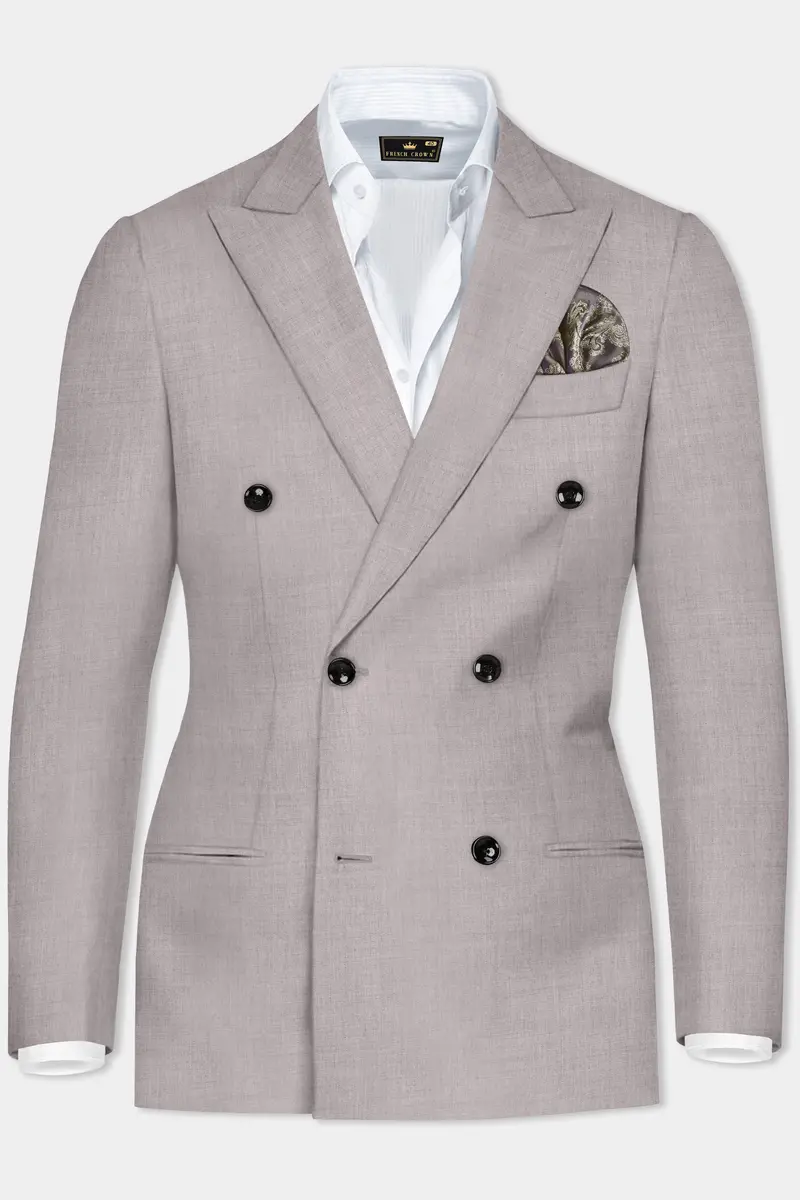 Hurricane Gray Solid Wool Rich Double Breasted Suit 10