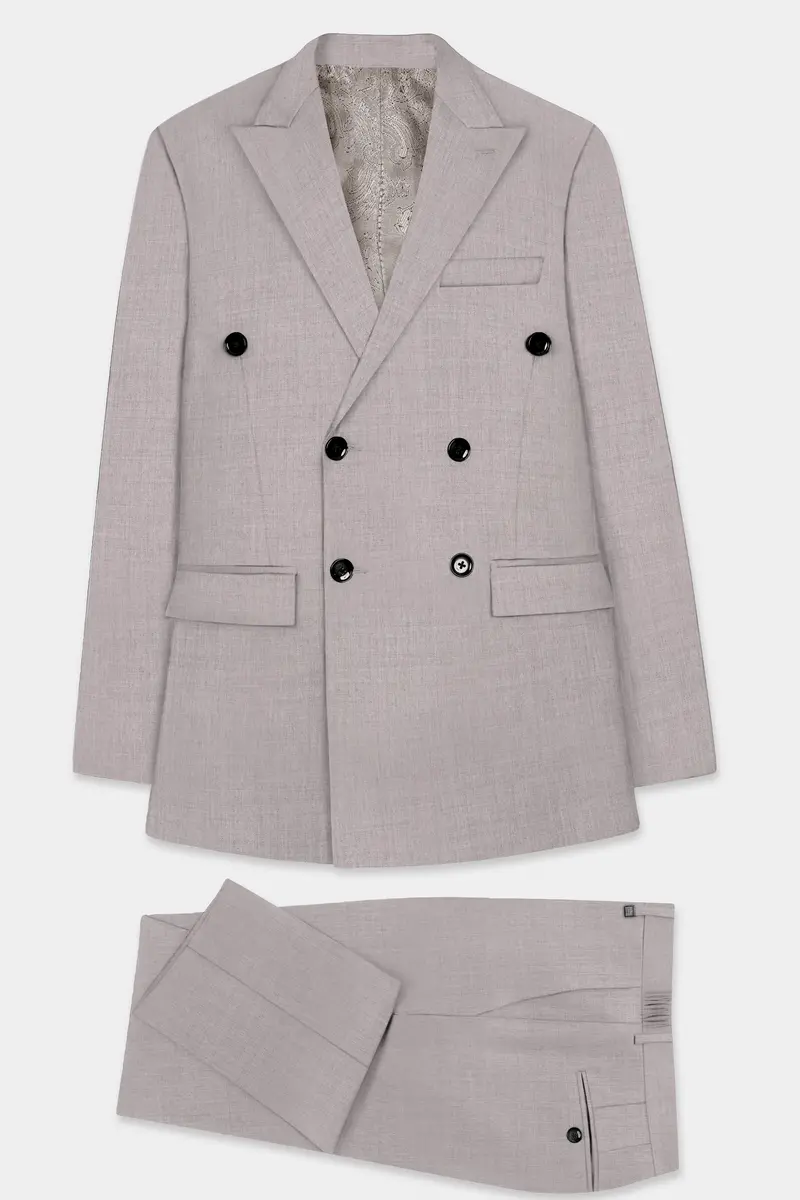 Hurricane Gray Solid Wool Rich Double Breasted Suit 11