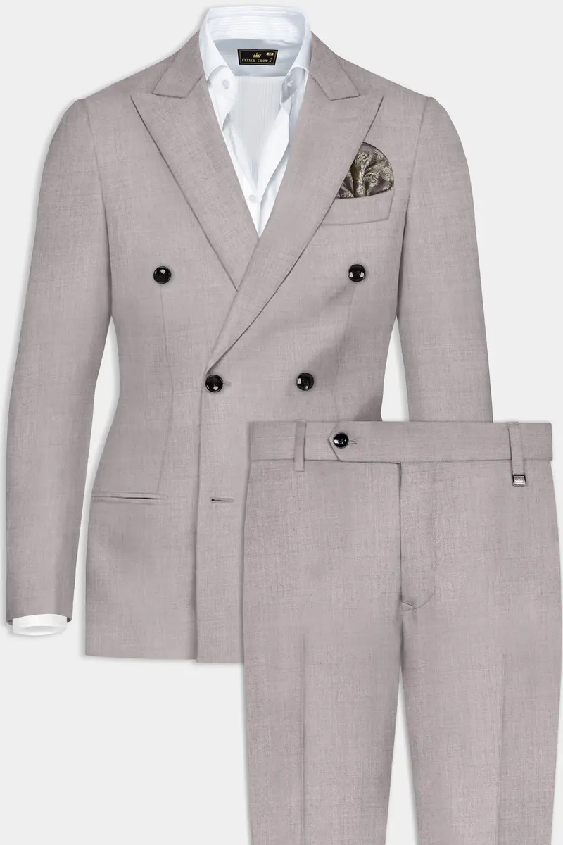 Hurricane Gray Solid Wool Rich Double Breasted Suit 2
