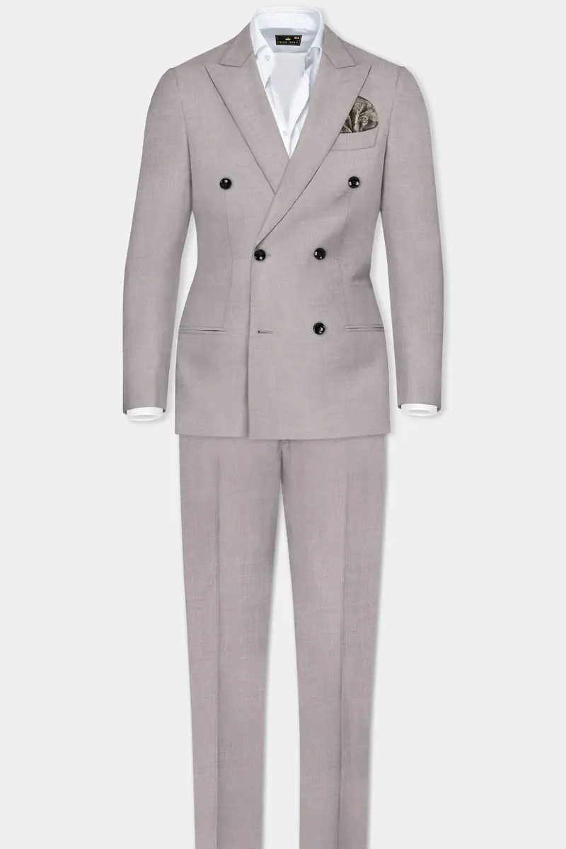 Hurricane Gray Solid Wool Rich Double Breasted Suit 4
