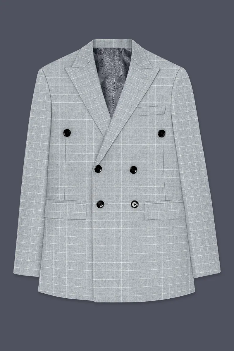 Hurricane Gray Windowpane Double Breasted Blazer 7