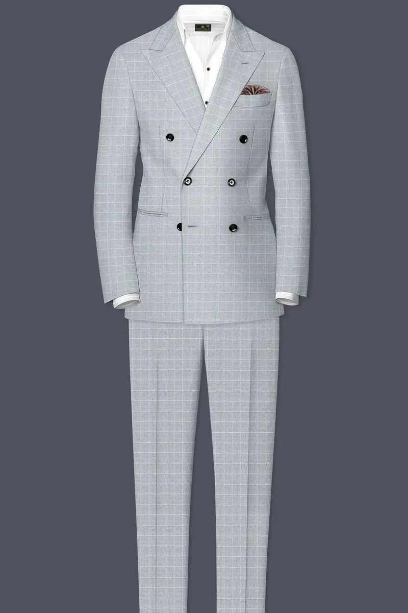 Hurricane Gray Windowpane Double Breasted Blazer 9