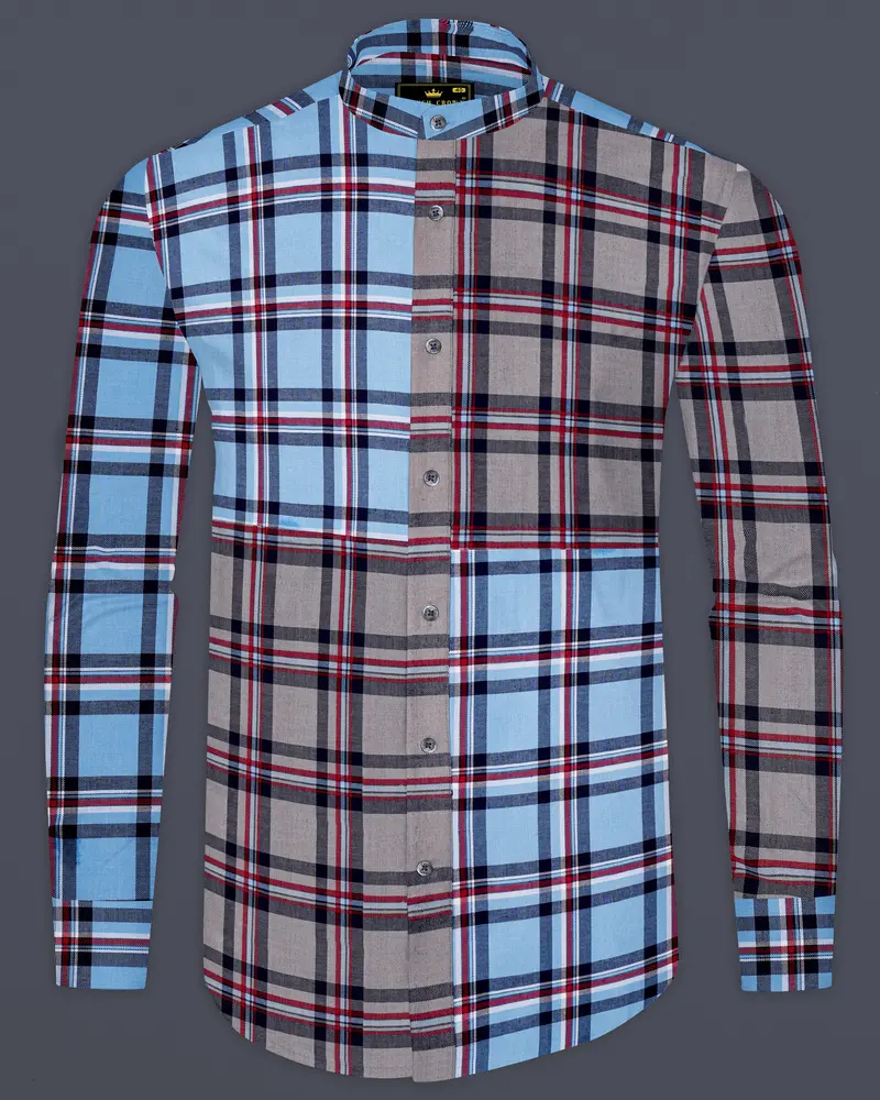 Hurricane Gray With Shakespeare Blue Plaid Royal Oxford Designer Shirt 1