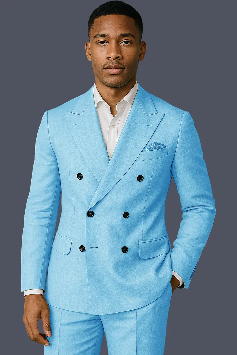 Iceland-Aquamarine Blue Solid Wool Rich Double Breasted Slight Stretch Blazer 10