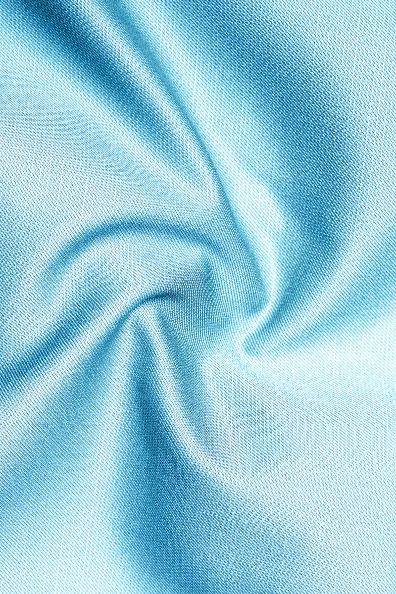 Iceland-Aquamarine Blue Solid Wool Rich Double Breasted Slight Stretch Blazer 3