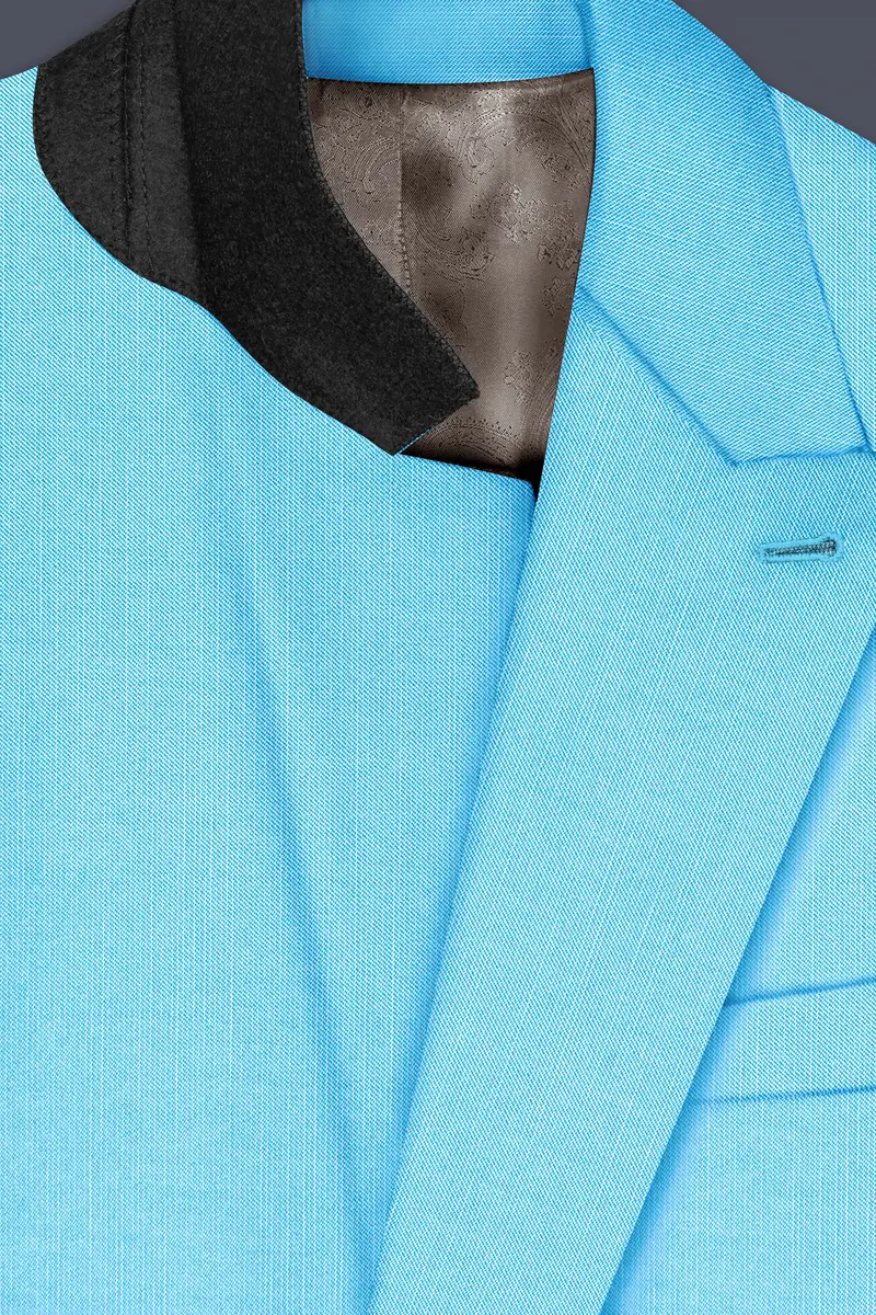 Iceland-Aquamarine Blue Solid Wool Rich Double Breasted Slight Stretch Blazer 5