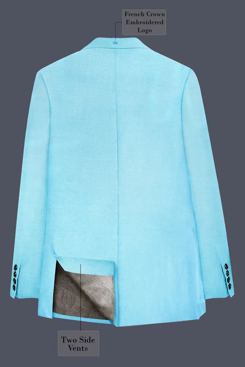 Iceland-Aquamarine Blue Solid Wool Rich Double Breasted Slight Stretch Blazer 9