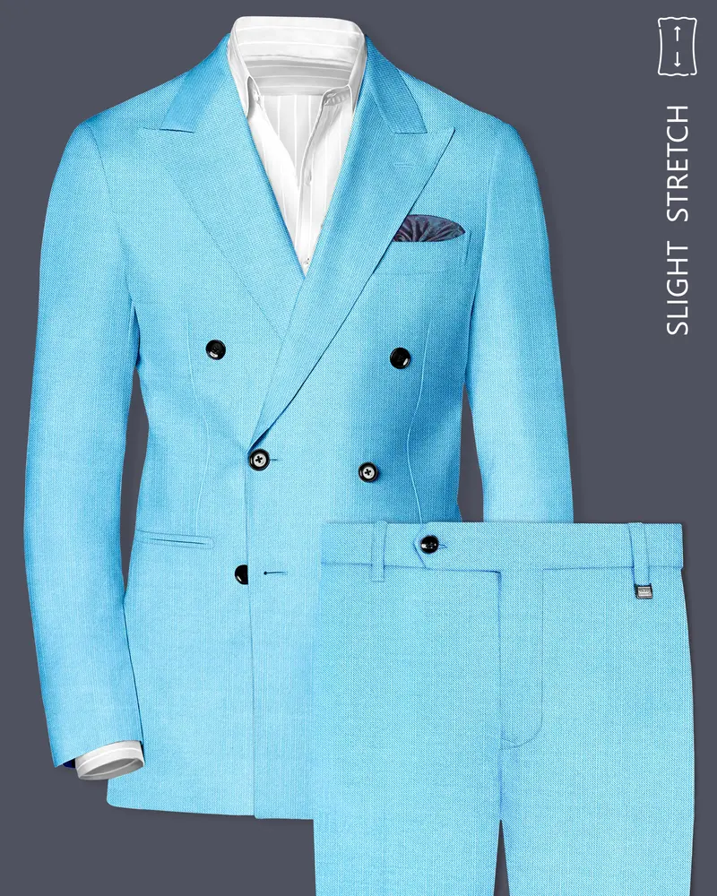 Iceland-Aquamarine Blue Solid Wool Rich Double Breasted Slight Stretch Suit 1