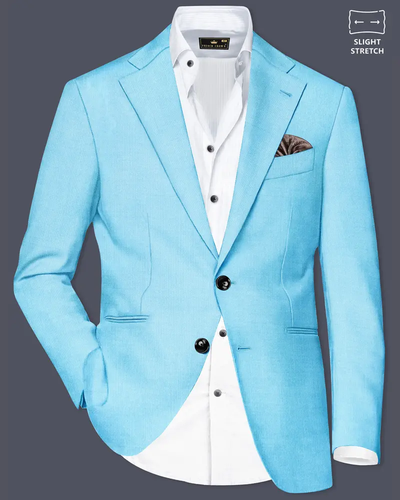 Iceland-Aquamarine Blue Solid Wool Rich Single Breasted Slight Stretch Blazer 1