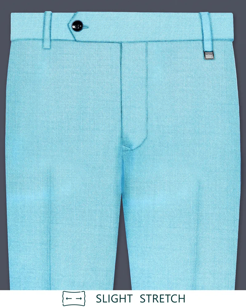 Iceland-Aquamarine Blue Solid Wool Rich Slight Stretch Waistband Pant 1