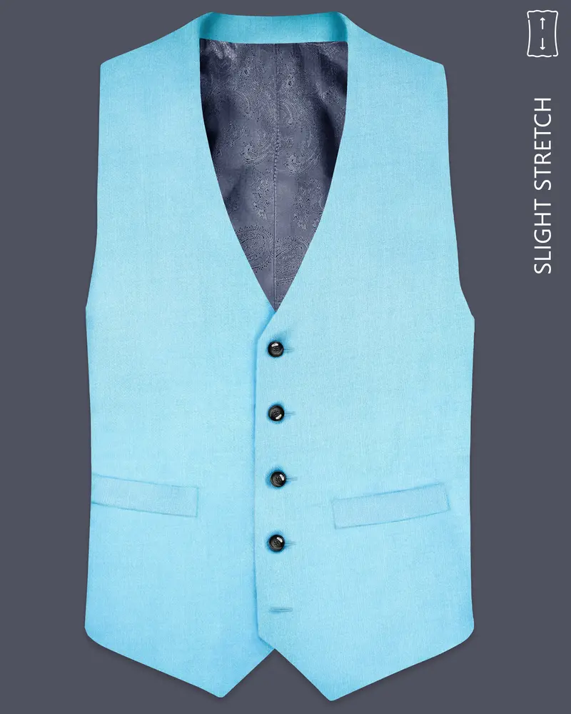 Iceland-Aquamarine Blue Solid Wool Rich Slight Stretch Waistcoat 1