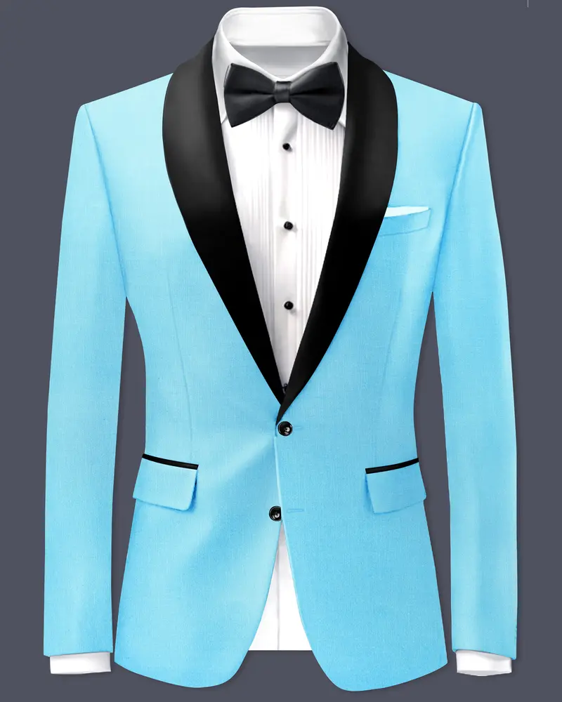Iceland-Aquamarine Blue Wool Richa Tuxedo Slight Stretch Blazer 1