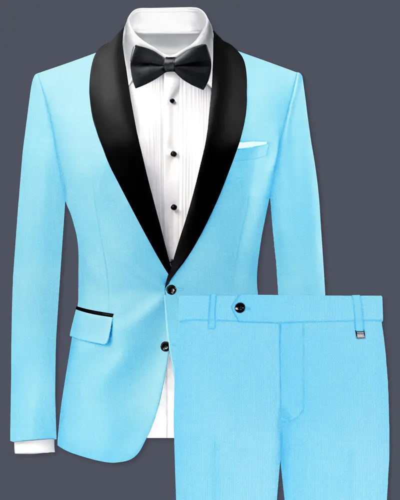 Iceland-Aquamarine Blue Wool Richa Tuxedo Slight Stretch Suit 1