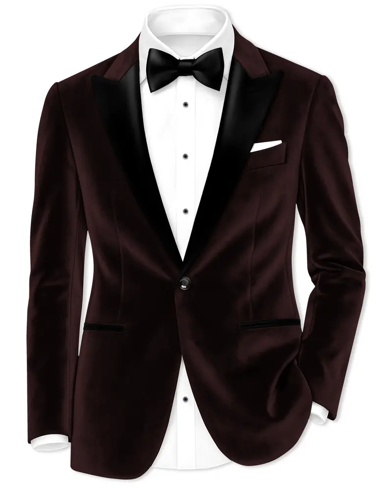 Imperial-Acadia Brown Velvet Peak Lapel Tuxedo Blazer 1