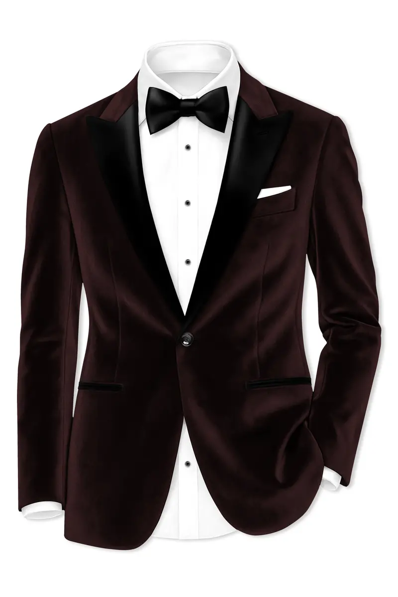 Imperial-Acadia Brown Velvet Peak Lapel Tuxedo Blazer 2
